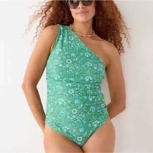 J.CREW Women Ruched one shoulder one piece swim in marigold blooms Size 20 NWT
